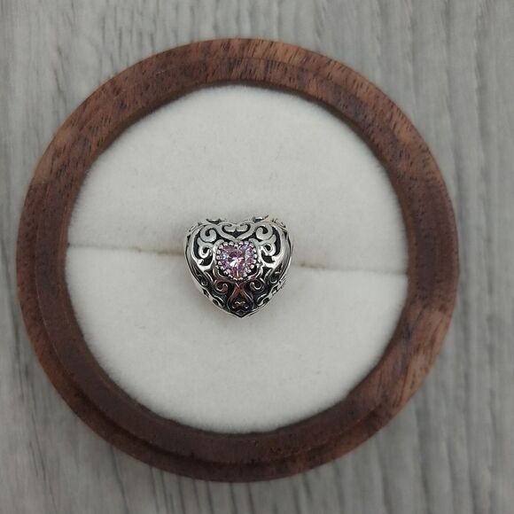 925 Sterling Silver Pink Heart Charm - Picture 8 of 8